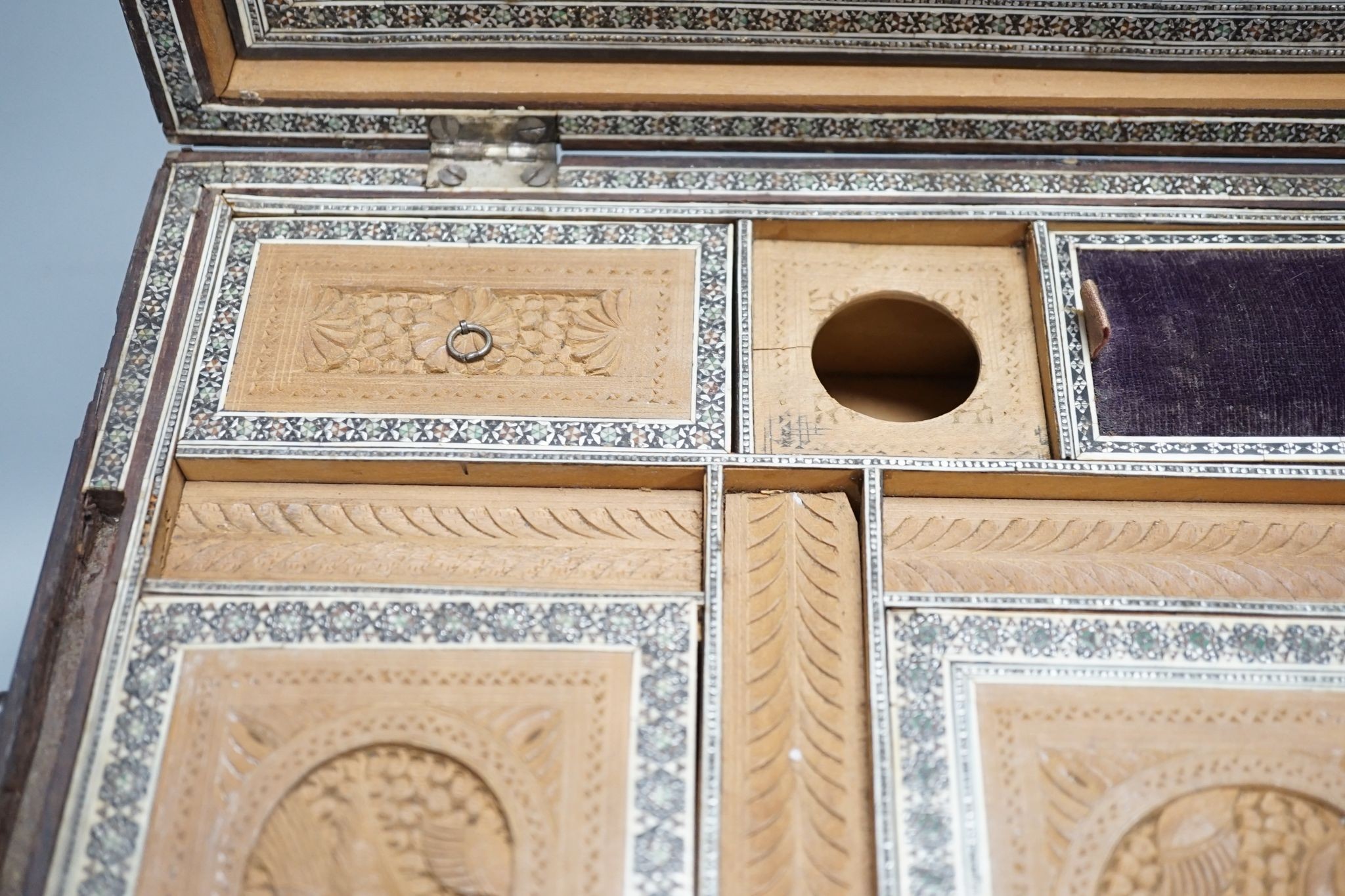 A 19th century South Indian sandalwood sewing box, 44cms wide x 30 deep.